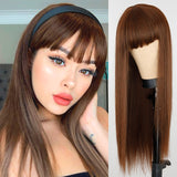 Long Straight Wine Red Wig With Bang Synthetic Wigs for Party