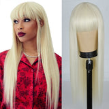 Long Straight Wine Red Wig With Bang Synthetic Wigs for Party