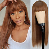 Long Straight Wine Red Wig With Bang Synthetic Wigs for Party