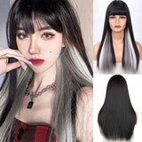 Long Straight Wine Red Wig With Bang Synthetic Wigs for Party