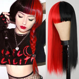 Long Straight Wine Red Wig With Bang Synthetic Wigs for Party
