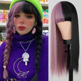 Long Straight Wine Red Wig With Bang Synthetic Wigs for Party