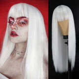 Long Straight Wine Red Wig With Bang Synthetic Wigs for Party