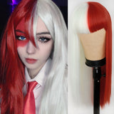Long Straight Wine Red Wig With Bang Synthetic Wigs for Party