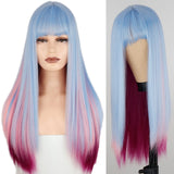 Long Straight Wine Red Wig With Bang Synthetic Wigs for Party