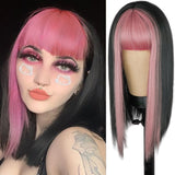 Long Straight Wine Red Wig With Bang Synthetic Wigs for Party