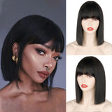 Long Straight Wine Red Wig With Bang Synthetic Wigs for Party
