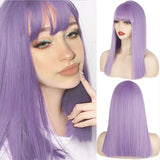 Long Straight Wine Red Wig With Bang Synthetic Wigs for Party
