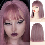 Long Straight Wine Red Wig With Bang Synthetic Wigs for Party