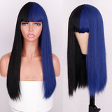 Long Straight Wine Red Wig With Bang Synthetic Wigs for Party