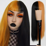 Long Straight Wine Red Wig With Bang Synthetic Wigs for Party