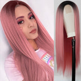 Long Straight Wine Red Wig With Bang Synthetic Wigs for Party