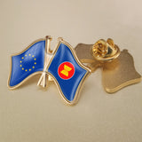 European Union and ASEAN Association Crossed Double Friendship Flags Badges Pin