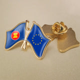 European Union and ASEAN Association Crossed Double Friendship Flags Badges Pin