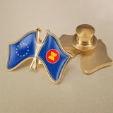 European Union and ASEAN Association Crossed Double Friendship Flags Badges Pin