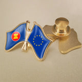 European Union and ASEAN Association Crossed Double Friendship Flags Badges Pin