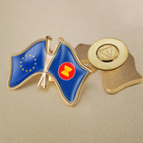 European Union and ASEAN Association Crossed Double Friendship Flags Badges Pin