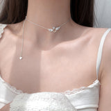 Sterling Silver Zircon Angel Wings Pendant Necklaces