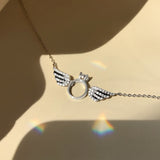 Sterling Silver Zircon Angel Wings Pendant Necklaces