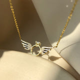 Sterling Silver Zircon Angel Wings Pendant Necklaces